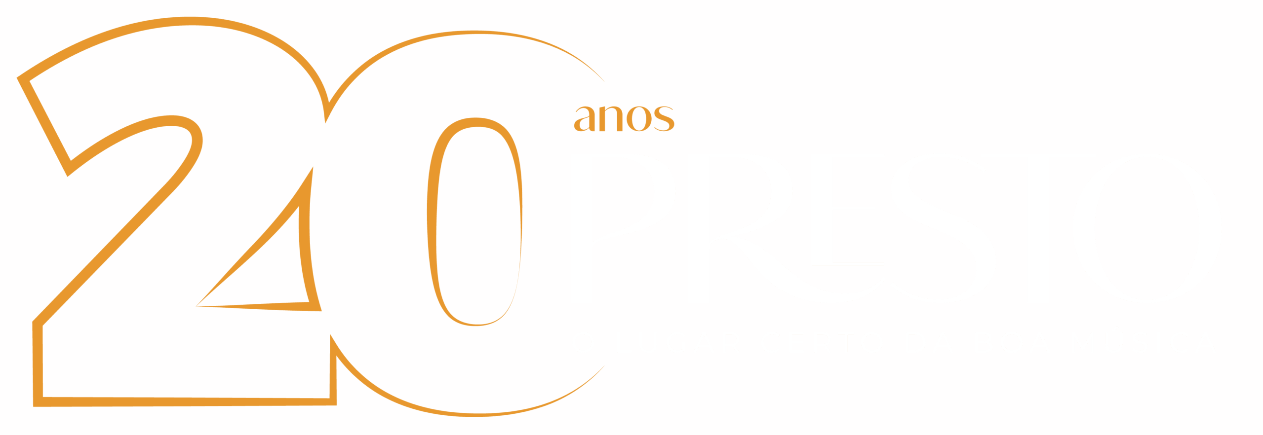 Logo horizontal amarelo e branco — Presto Produções